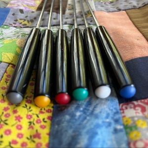 Vintage Fondue Forks - Color Coded Ends - Set of Six